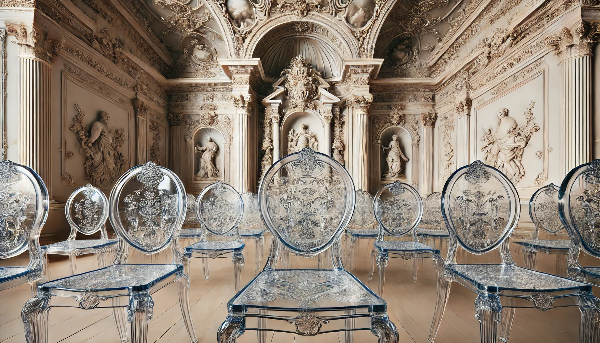 chaises baroque transparente en plexiglas